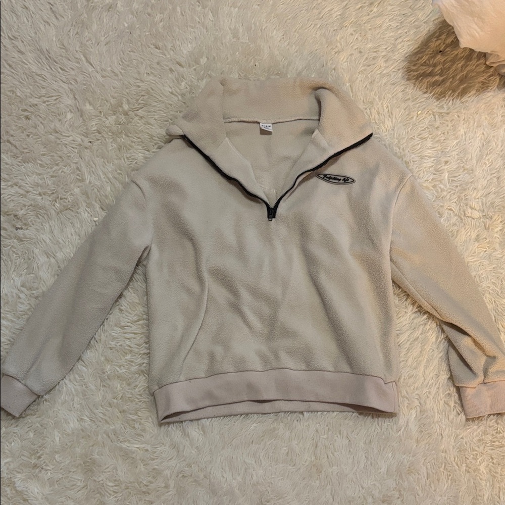 Girls SHEIN Cream Quarter-Zip Fleece Pullover Sized 12